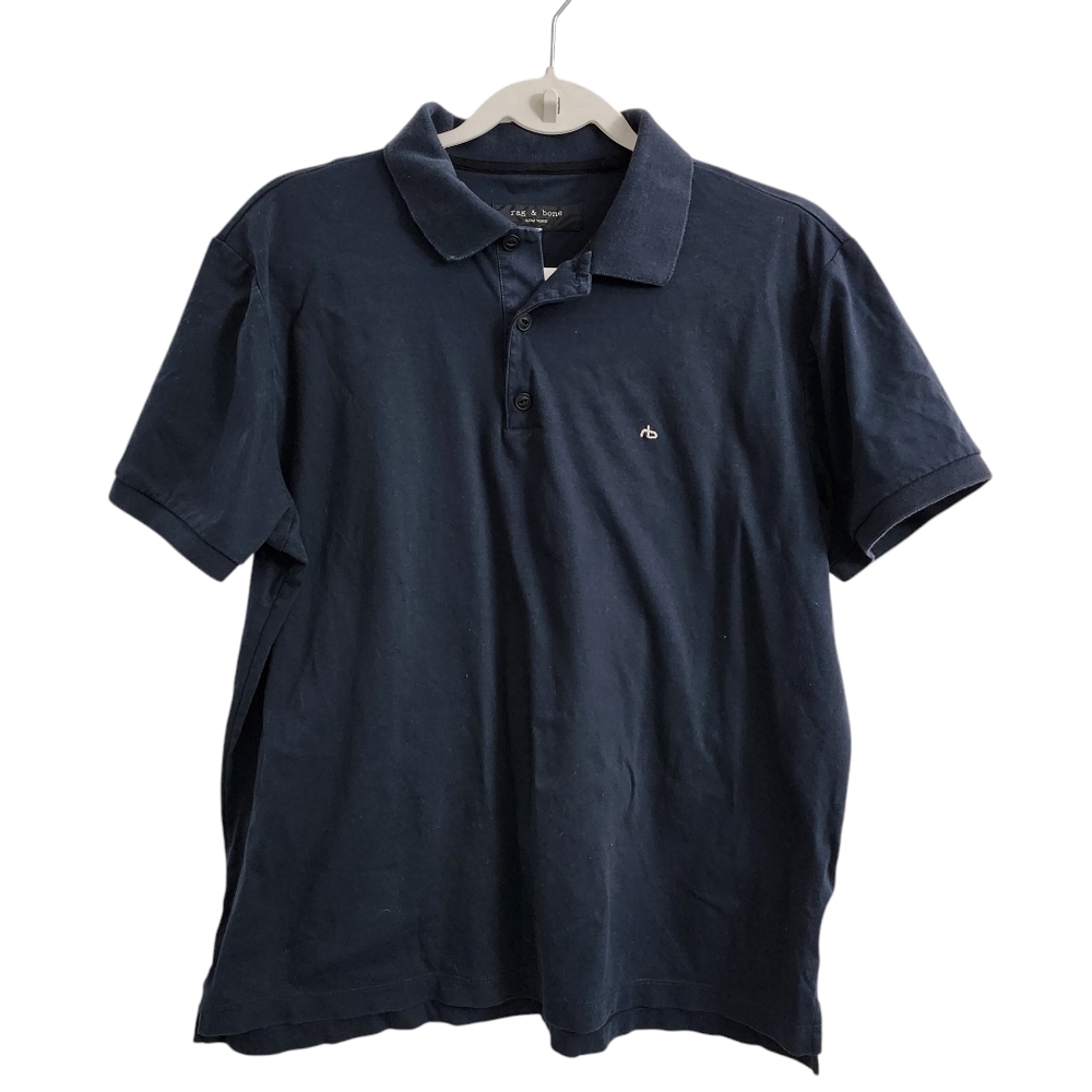 Rag & Bone Polo‎ Shirt Mens XL Blue Short Sleeve Top Collared Top Cotton
